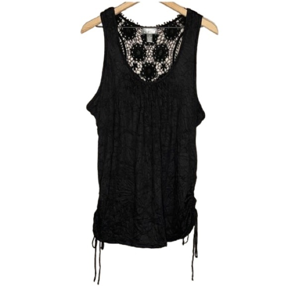 Women's Plus 3X One Step Up Scrunch Tie Black Tank Lace Racerback - Picture 1 of 8